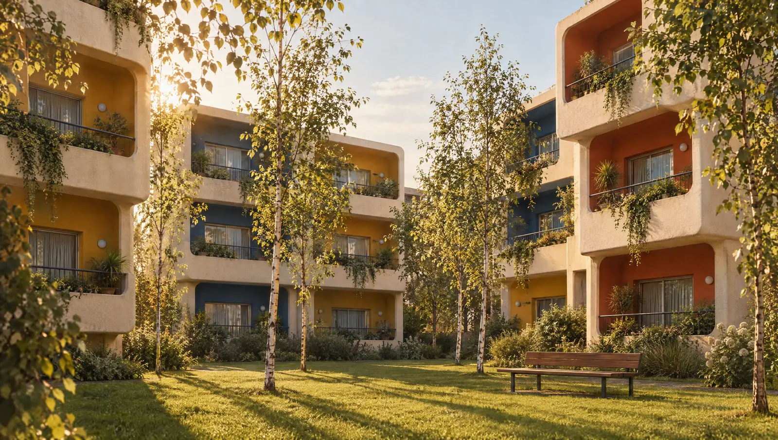 The shared courtyard between the four blocks
