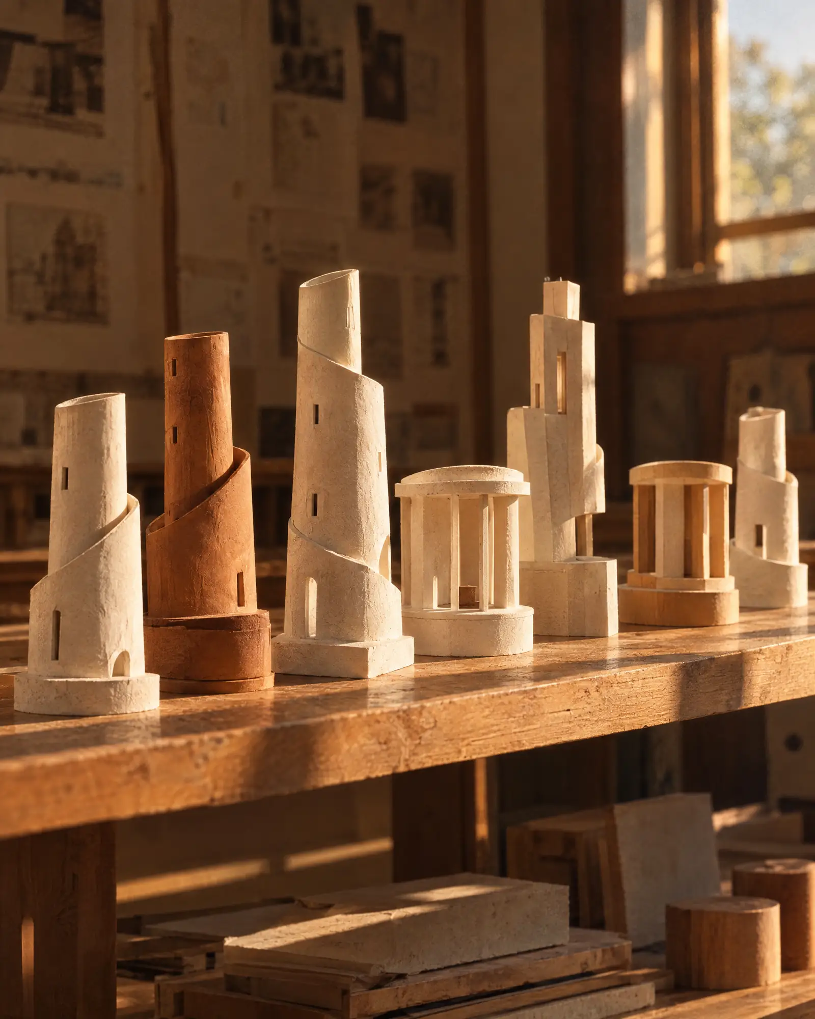 Study models on the workshop shelf