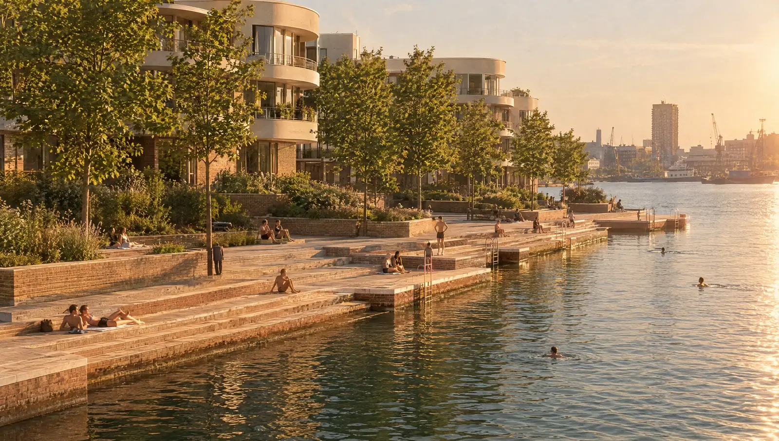 The swimming quay, stepped into the harbour