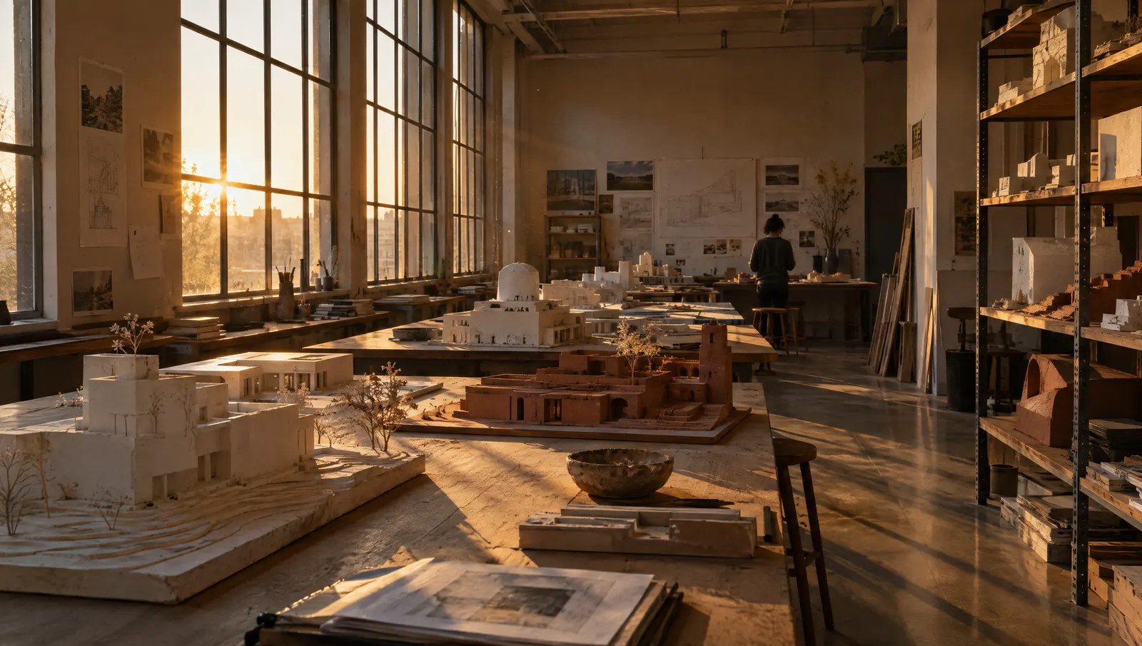 The Aldervane model workshop at golden hour
